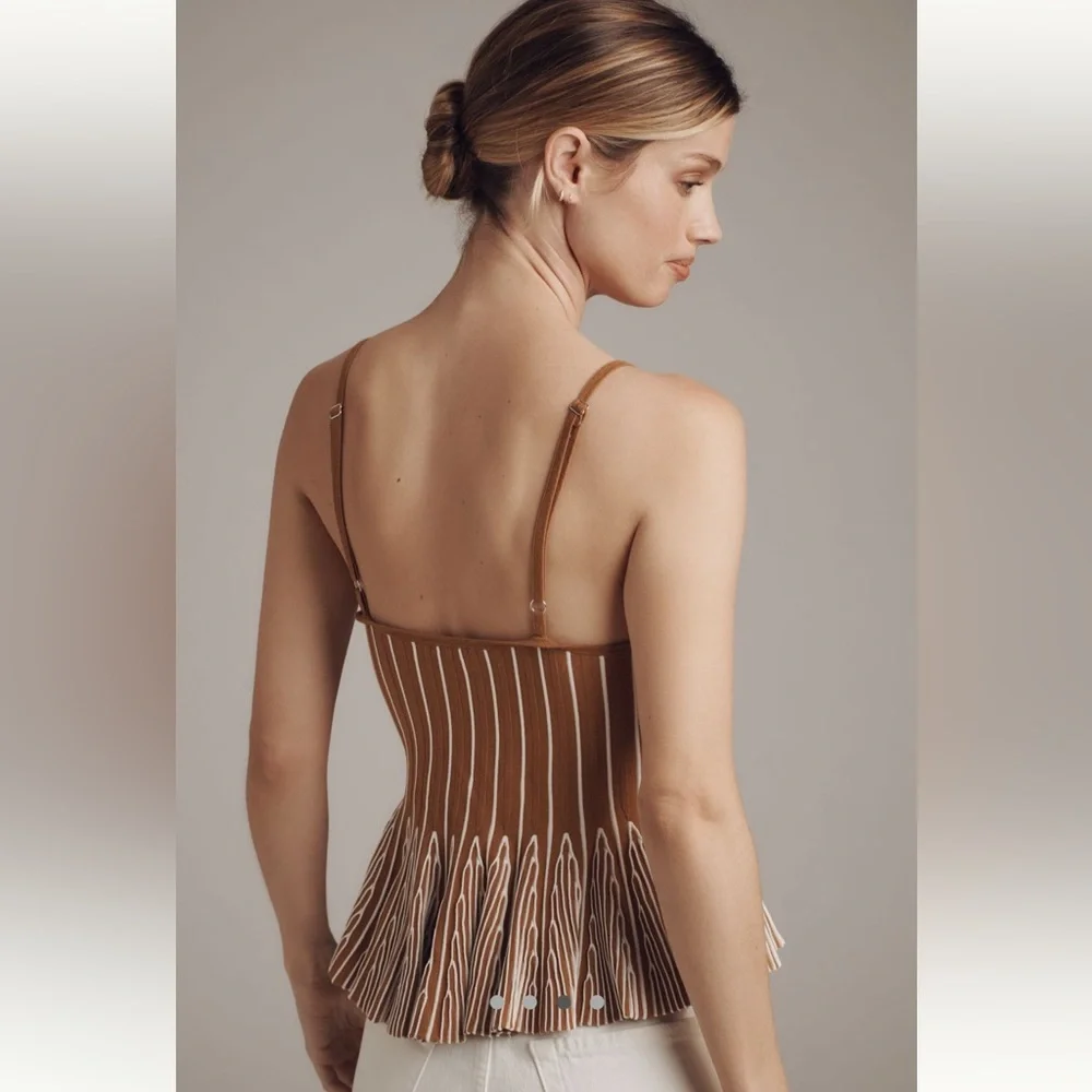 Maeve Ruffled Peplum Knit Tank Top Neutral Motif - Picture 6 of 9